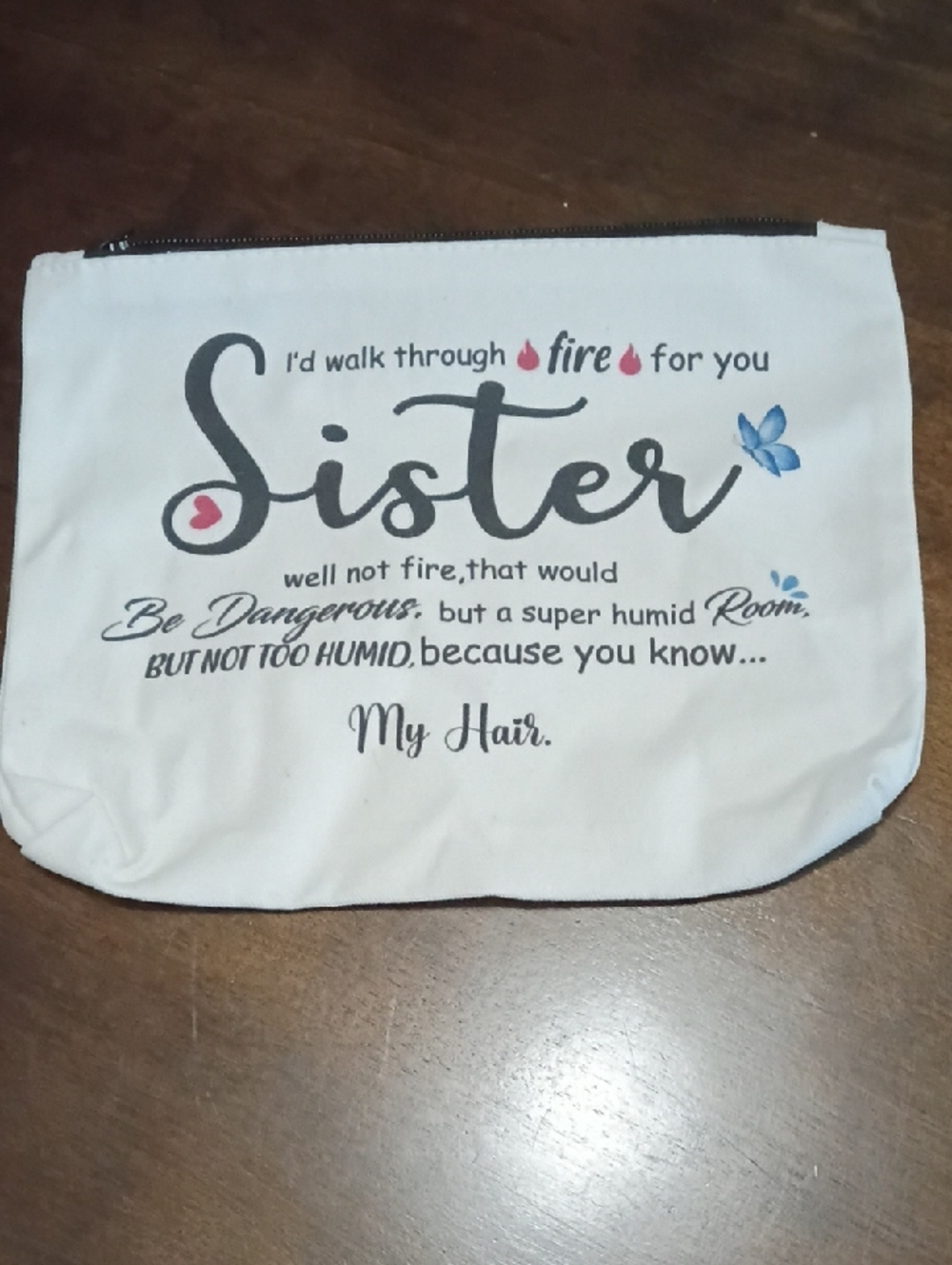 Sister Printed Canvas Zipper Pouch - White